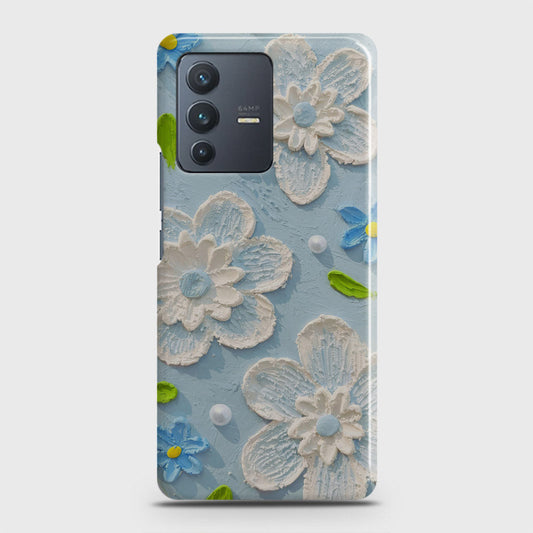 Vivo V23 5G Cover - Floral Series - Design 3 - Sky Blue - Matte Finish - Snap On Hard Case with LifeTime Colors Guarantee