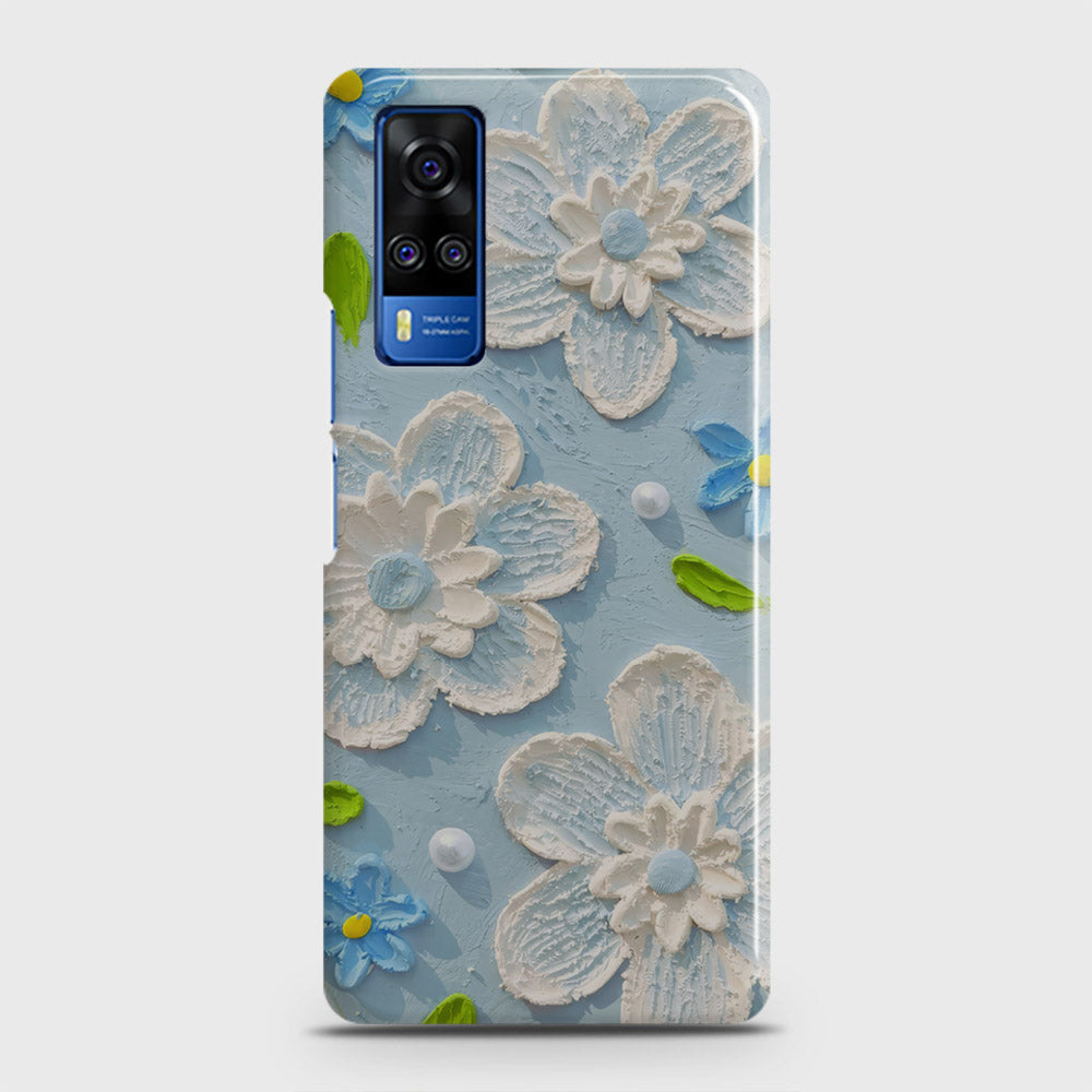 Vivo Y33  Cover - Floral Series - Design 3 - Sky Blue - Matte Finish - Snap On Hard Case with LifeTime Colors Guarantee