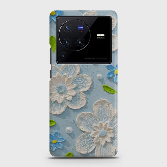 Vivo X80 Cover - Floral Series - Design 3 - Sky Blue - Matte Finish - Snap On Hard Case with LifeTime Colors Guarantee