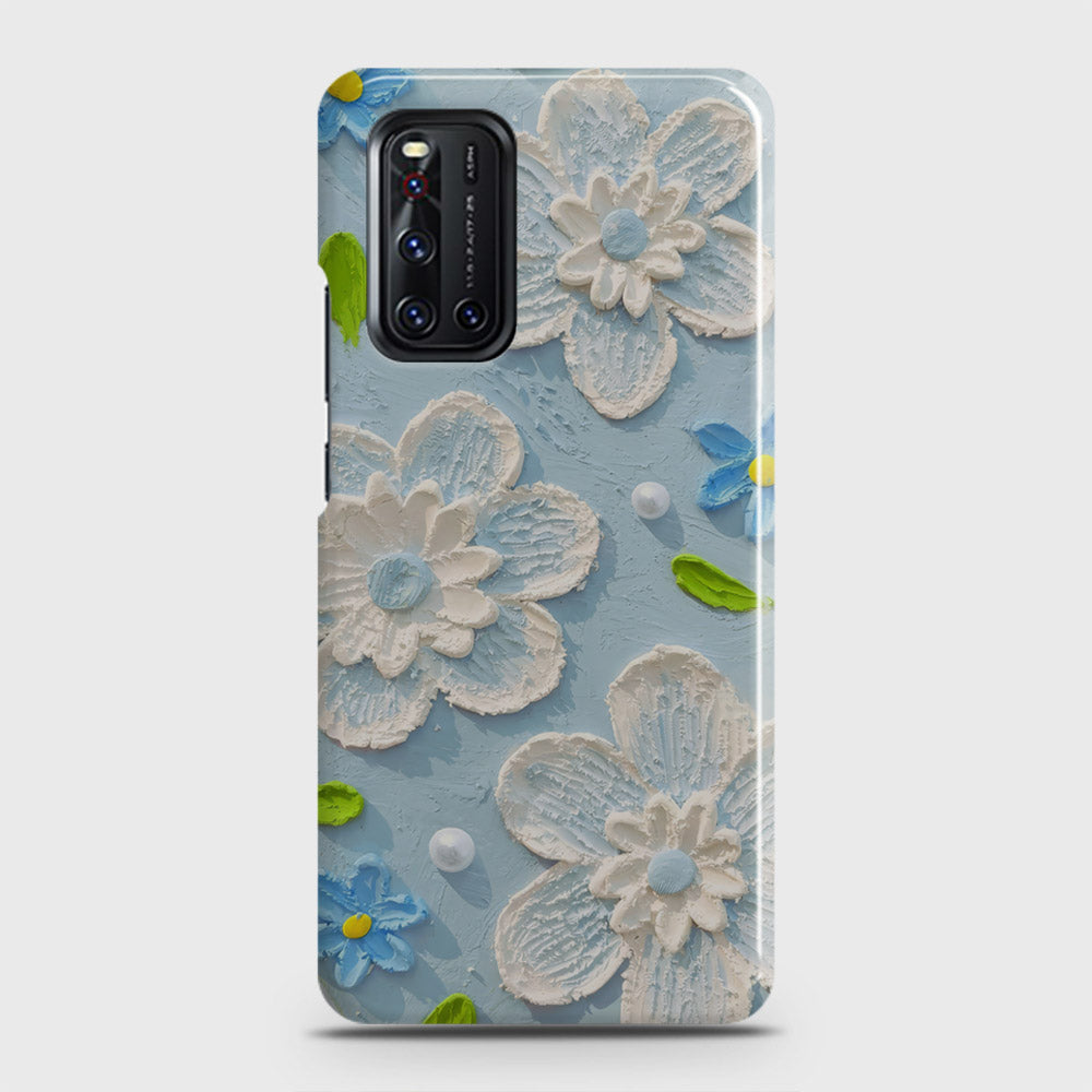 Vivo V19  Cover - Floral Series - Design 3 - Sky Blue - Matte Finish - Snap On Hard Case with LifeTime Colors Guarantee