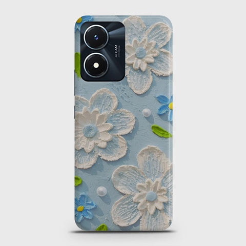 Vivo Y02s Cover - Floral Series - Design 3 - Sky Blue - Matte Finish - Snap On Hard Case with LifeTime Colors Guarantee