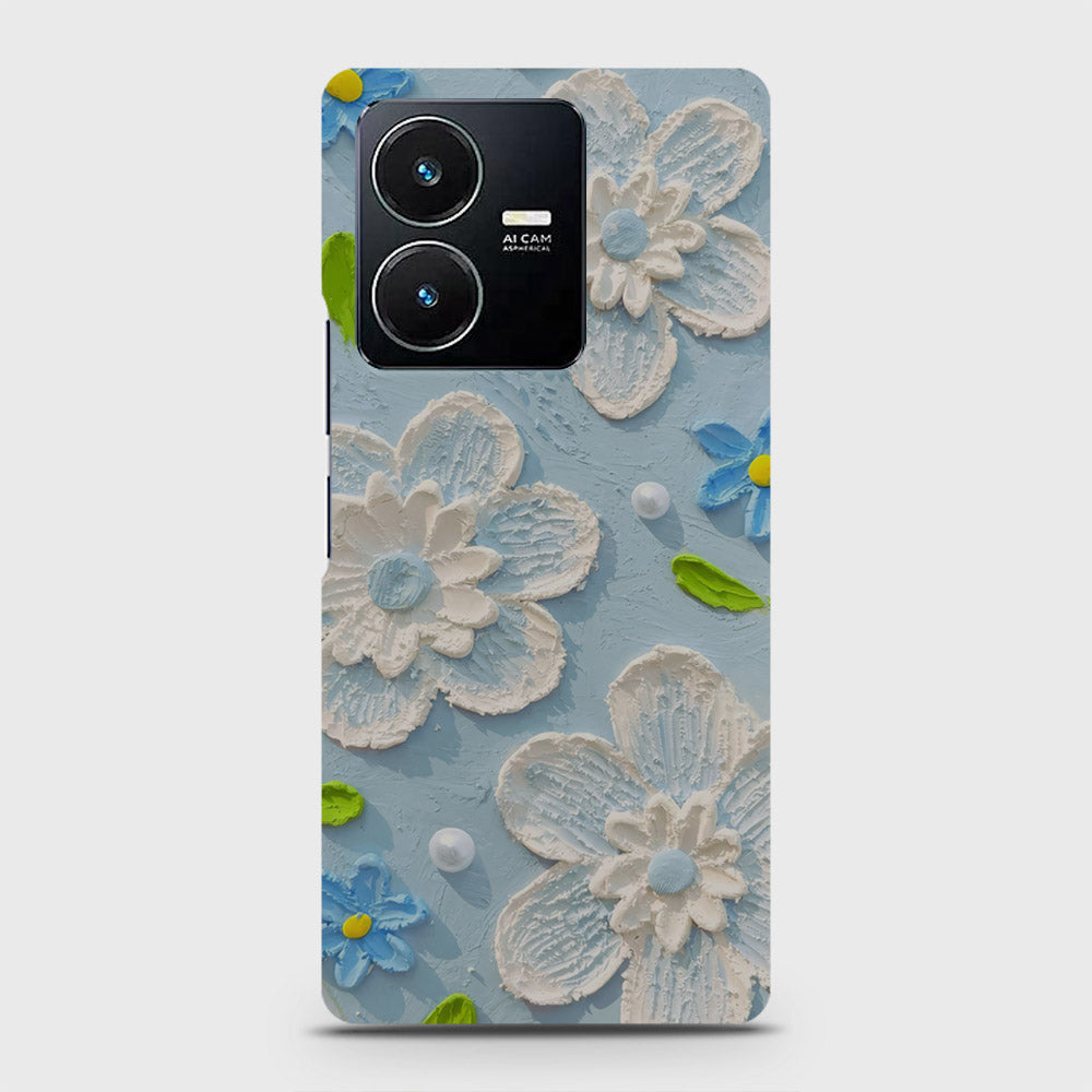 Vivo Y22 Cover - Floral Series - Design 3 - Sky Blue - Matte Finish - Snap On Hard Case with LifeTime Colors Guarantee