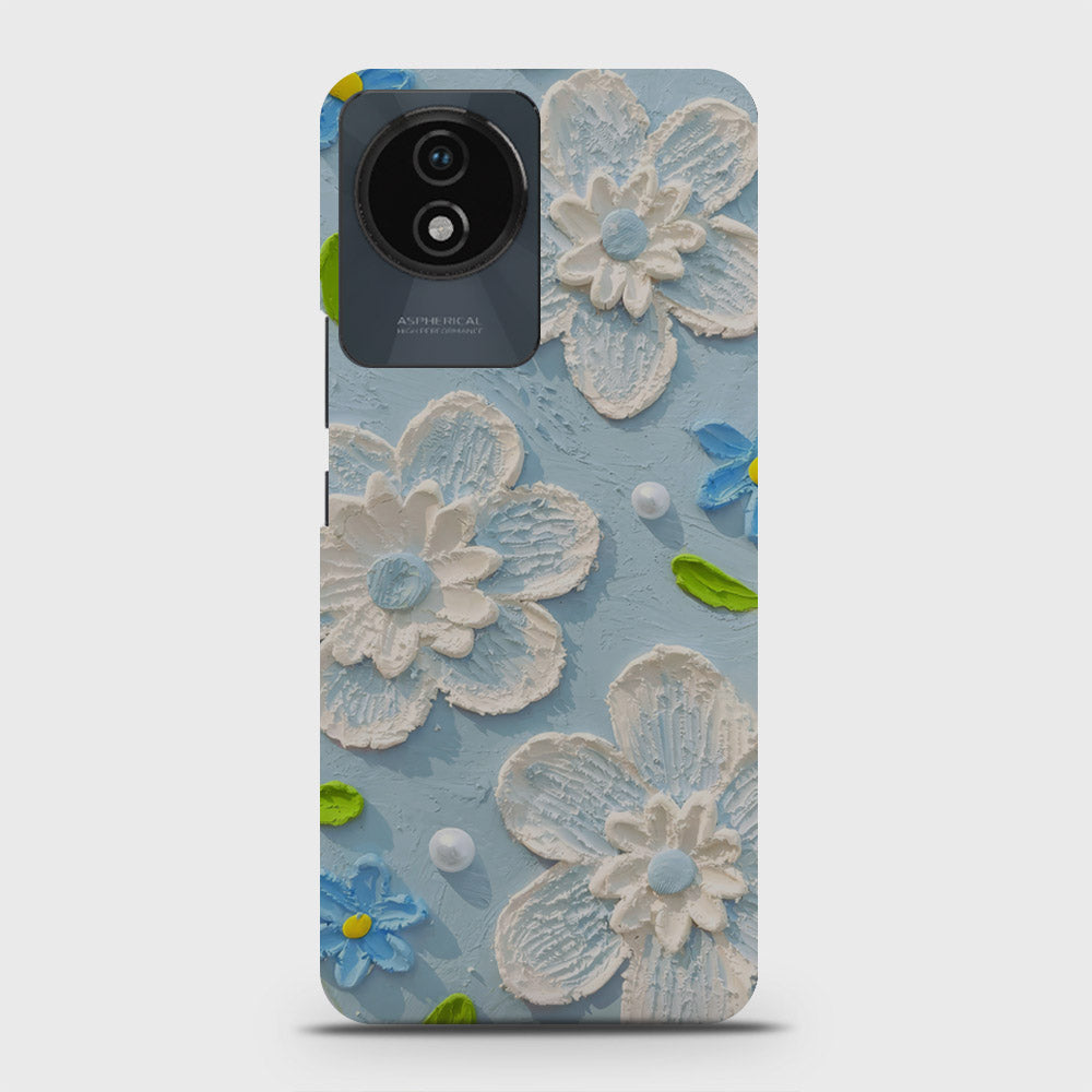 Vivo Y02 Cover - Floral Series - Design 3 - Sky Blue - Matte Finish - Snap On Hard Case with LifeTime Colors Guarantee