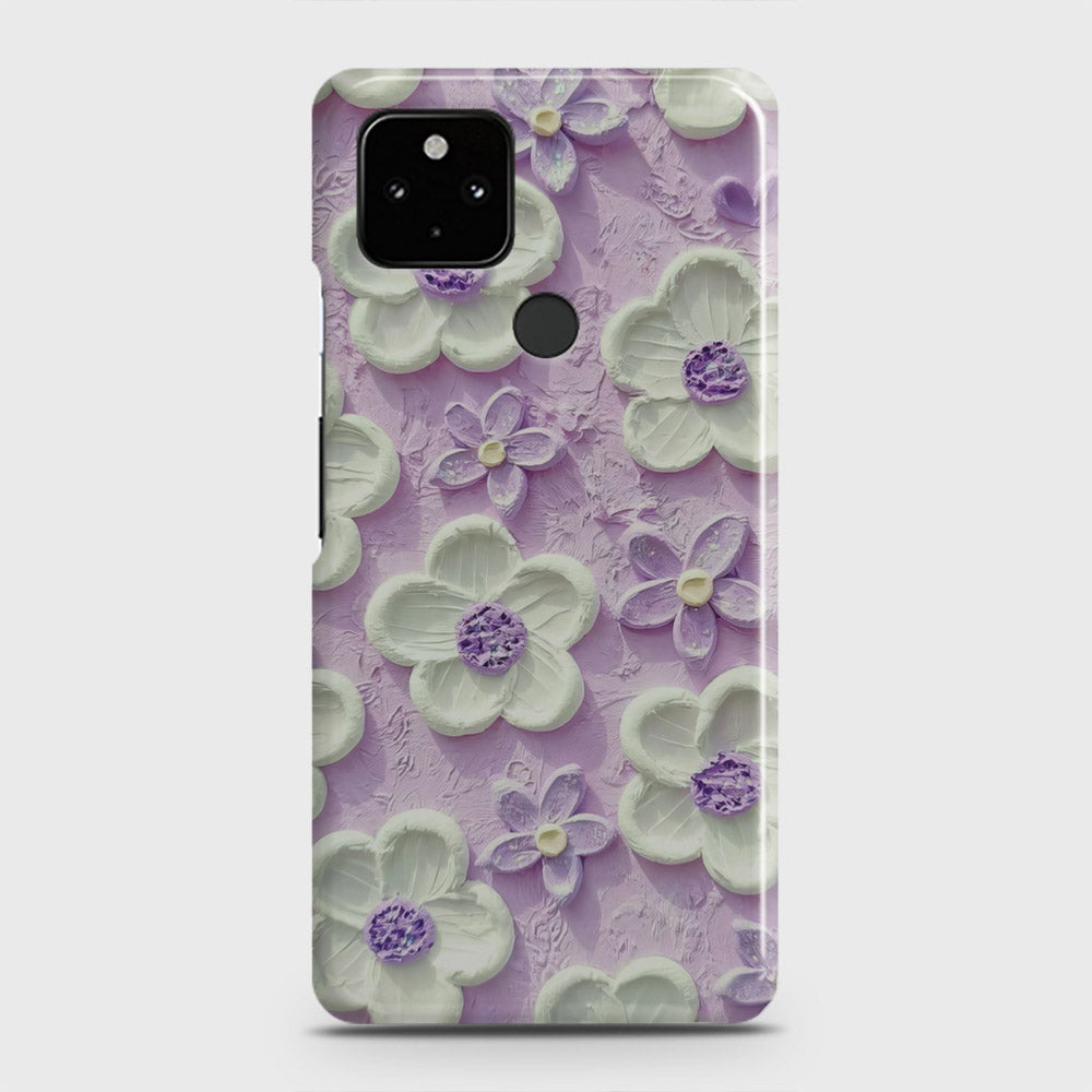 Google Pixel 5 Cover - Floral Series - Design 4 - Purple & White - Matte Finish - Snap On Hard Case with LifeTime Colors Guarantee