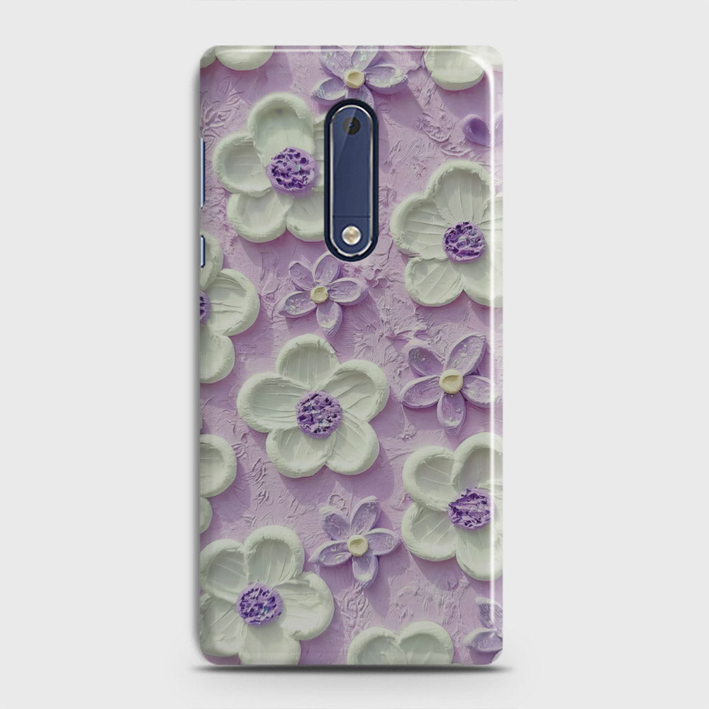 Nokia 5 Cover - Floral Series - Design 4 - Purple & White - Matte Finish - Snap On Hard Case with LifeTime Colors Guarantee