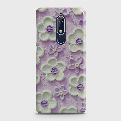 Nokia 5.1 Cover - Floral Series - Design 4 - Purple & White - Matte Finish - Snap On Hard Case with LifeTime Colors Guarantee