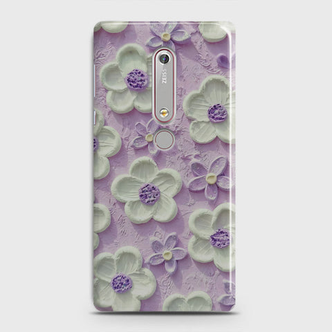 Nokia 6.1 Cover - Floral Series - Design 4 - Purple & White - Matte Finish - Snap On Hard Case with LifeTime Colors Guarantee