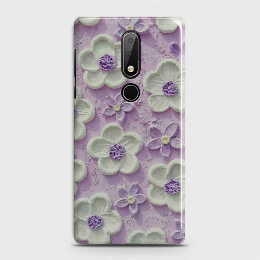 Nokia 6.1 Plus Cover - Floral Series - Design 4 - Purple & White - Matte Finish - Snap On Hard Case with LifeTime Colors Guarantee