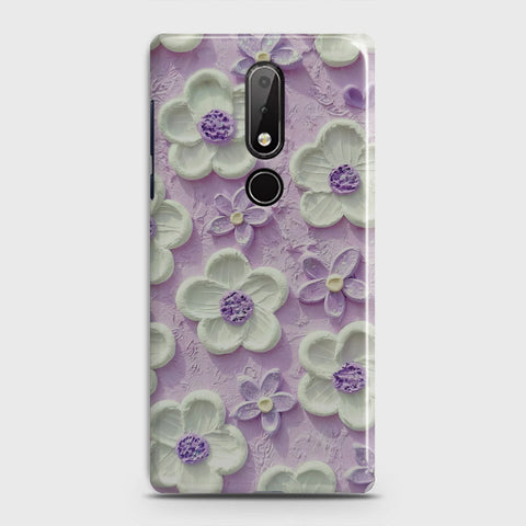 Nokia 7.1 Cover - Floral Series - Design 4 - Purple & White - Matte Finish - Snap On Hard Case with LifeTime Colors Guarantee