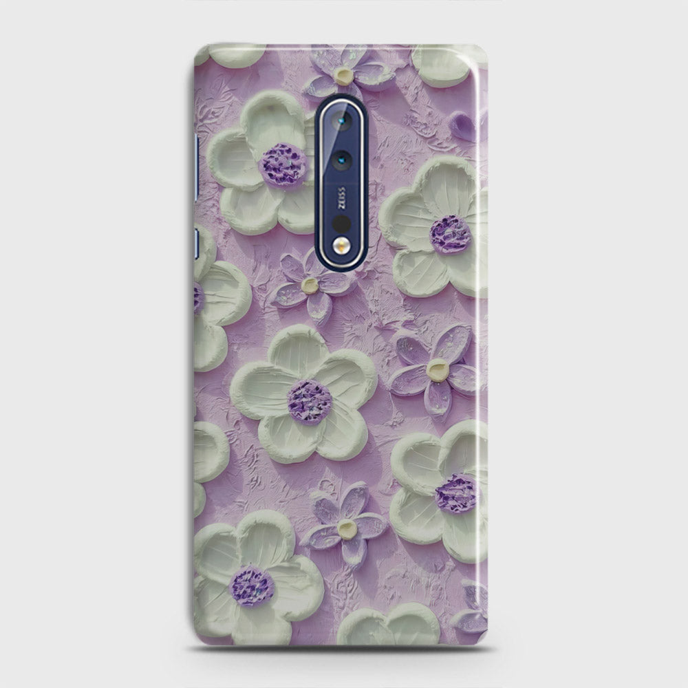 Nokia 8 Cover - Floral Series - Design 4 - Purple & White - Matte Finish - Snap On Hard Case with LifeTime Colors Guarantee