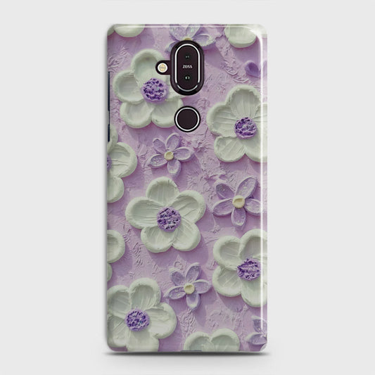 Nokia 8.1 Cover - Floral Series - Design 4 - Purple & White - Matte Finish - Snap On Hard Case with LifeTime Colors Guarantee