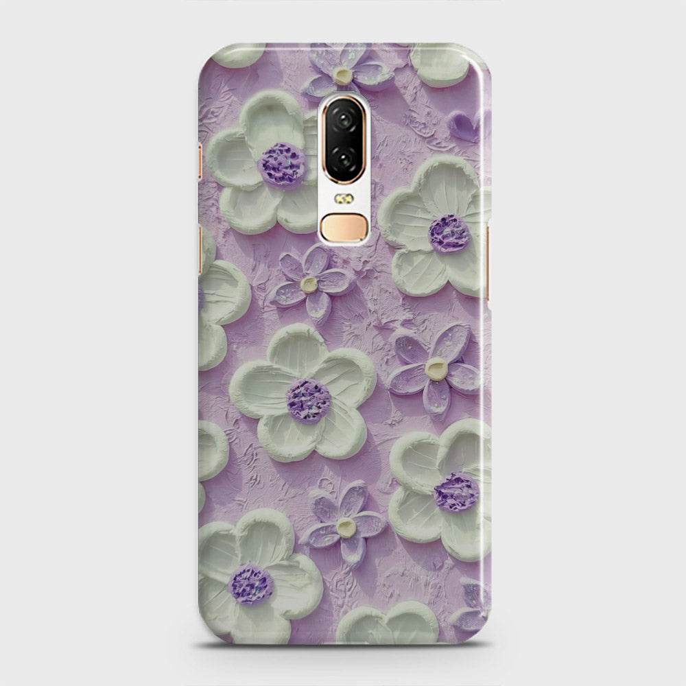 OnePlus 6  Cover - Floral Series - Design 4 - Purple & White - Matte Finish - Snap On Hard Case with LifeTime Colors Guarantee