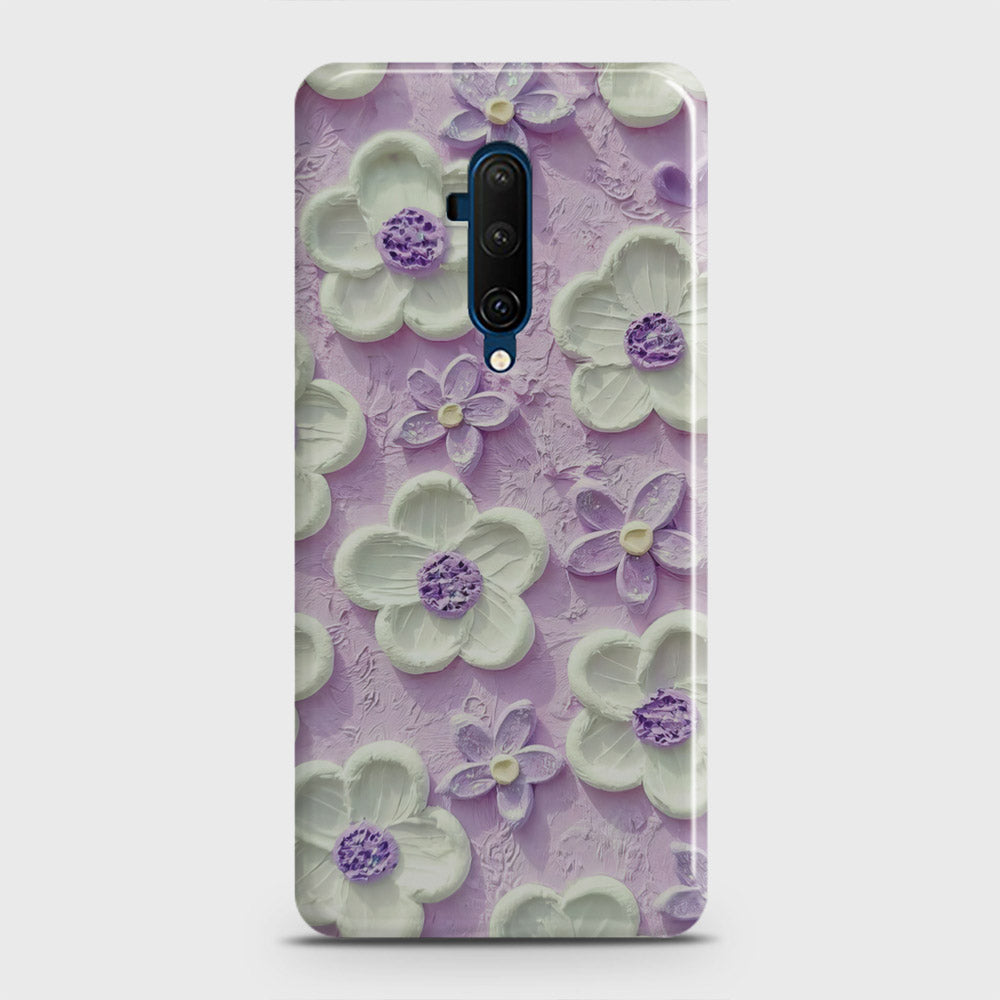 OnePlus 7T Pro  Cover - Floral Series - Design 4 - Purple & White - Matte Finish - Snap On Hard Case with LifeTime Colors Guarantee