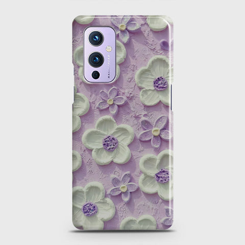 OnePlus 9  Cover - Floral Series - Design 4 - Purple & White - Matte Finish - Snap On Hard Case with LifeTime Colors Guarantee