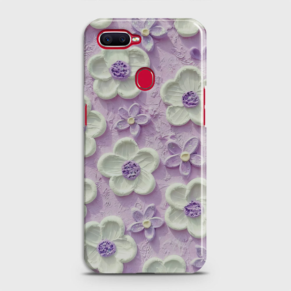 Oppo A7 Cover - Floral Series - Design 4 - Purple & White - Matte Finish - Snap On Hard Case with LifeTime Colors Guarantee