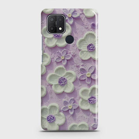 Oppo A15 Cover - Floral Series - Design 4 - Purple & White - Matte Finish - Snap On Hard Case with LifeTime Colors Guarantee