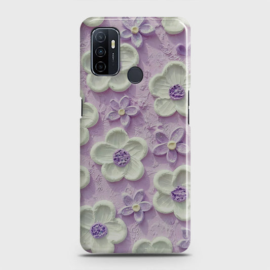 Oppo A53 Cover - Floral Series - Design 4 - Purple & White - Matte Finish - Snap On Hard Case with LifeTime Colors Guarantee