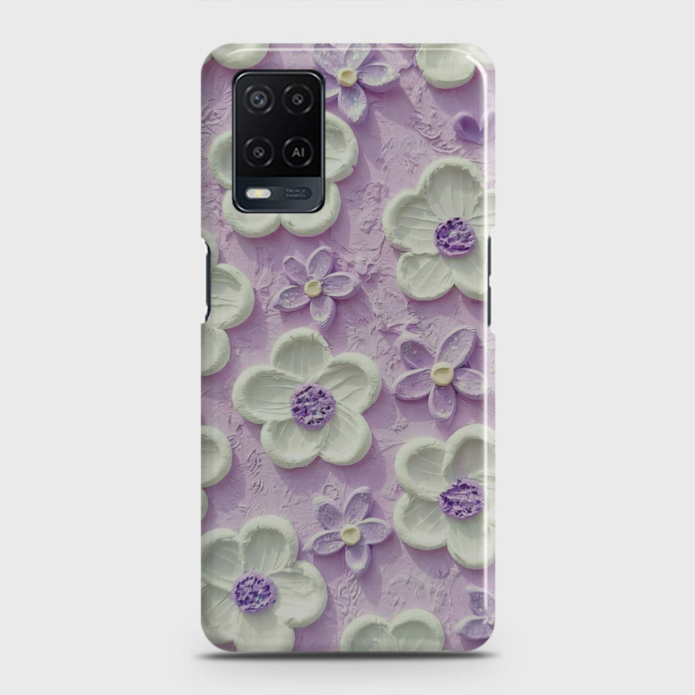 Oppo A54  Cover - Floral Series - Design 4 - Purple & White - Matte Finish - Snap On Hard Case with LifeTime Colors Guarantee