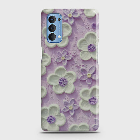 Oppo Reno 4 4G Cover - Floral Series - Design 4 - Purple & White - Matte Finish - Snap On Hard Case with LifeTime Colors Guarantee