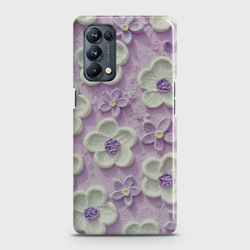 Oppo Reno 5 4G Cover - Floral Series - Design 4 - Purple & White - Matte Finish - Snap On Hard Case with LifeTime Colors Guarantee