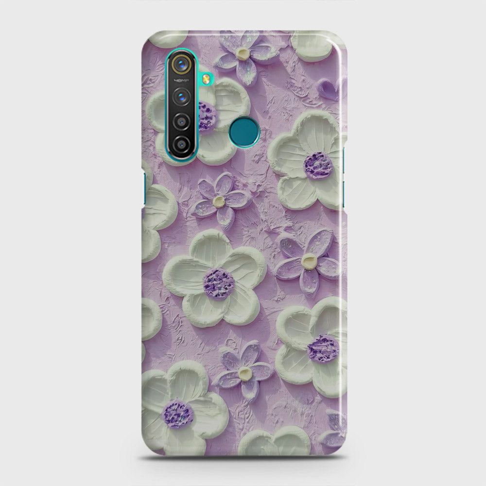 Realme 5 Cover - Floral Series - Design 4 - Purple & White - Matte Finish - Snap On Hard Case with LifeTime Colors Guarantee