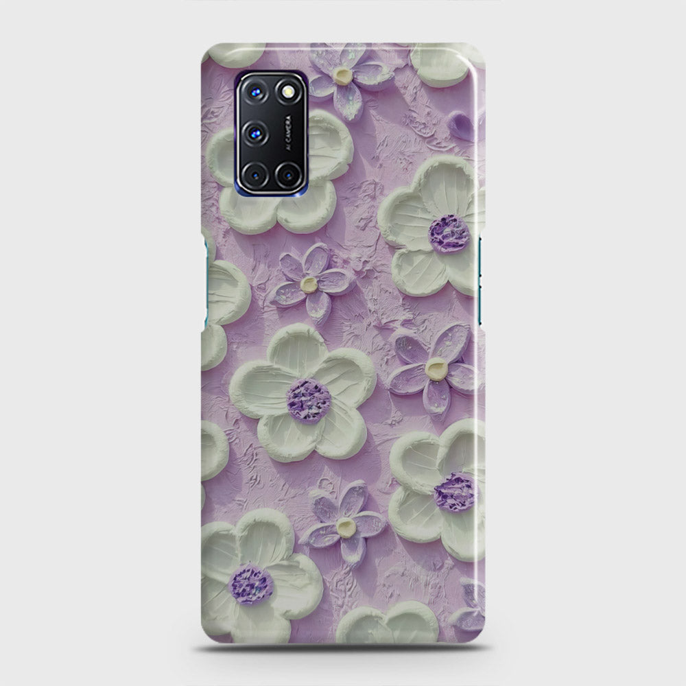 Oppo A52 Cover - Floral Series - Design 4 - Purple & White - Matte Finish - Snap On Hard Case with LifeTime Colors Guarantee