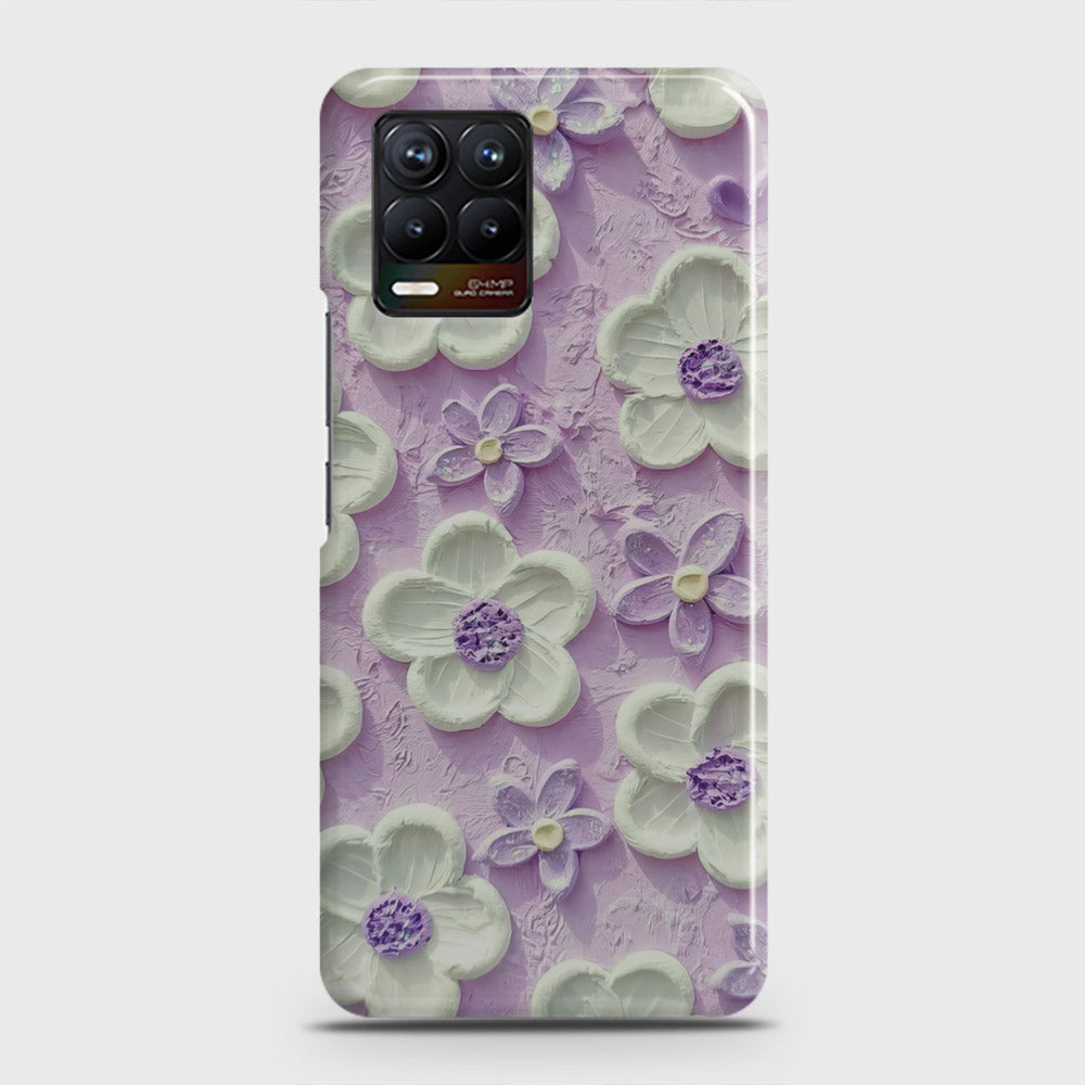 Realme 8 Cover - Floral Series - Design 4 - Purple & White - Matte Finish - Snap On Hard Case with LifeTime Colors Guarantee