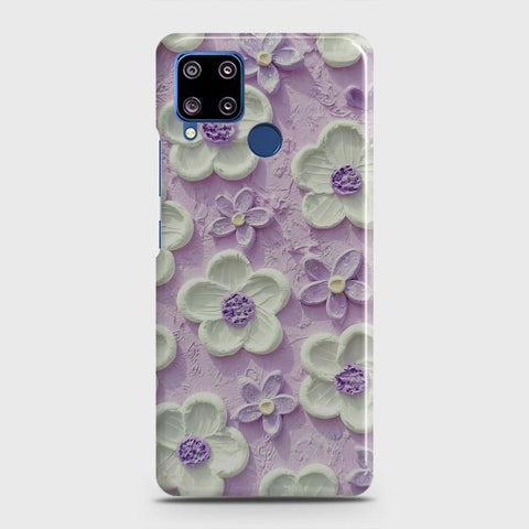 Realme C15 Cover - Floral Series - Design 4 - Purple & White - Matte Finish - Snap On Hard Case with LifeTime Colors Guarantee