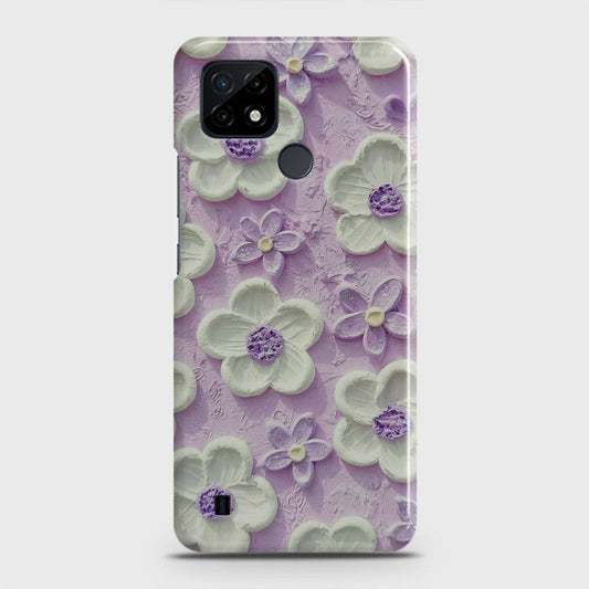 Realme C21 Cover - Floral Series - Design 4 - Purple & White - Matte Finish - Snap On Hard Case with LifeTime Colors Guarantee