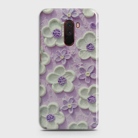 Xiaomi Pocophone F1  Cover - Floral Series - Design 4 - Purple & White - Matte Finish - Snap On Hard Case with LifeTime Colors Guarantee