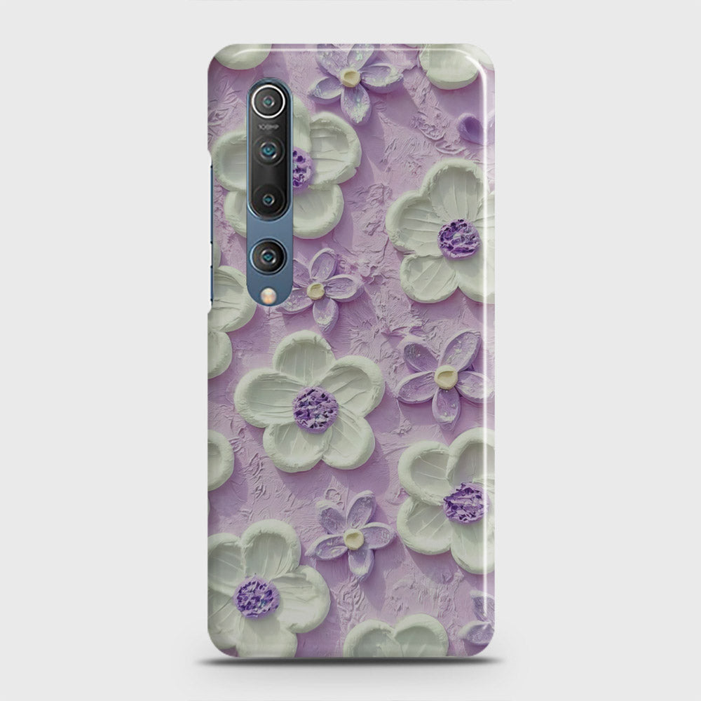 Xiaomi Mi 10 Cover - Floral Series - Design 4 - Purple & White - Matte Finish - Snap On Hard Case with LifeTime Colors Guarantee