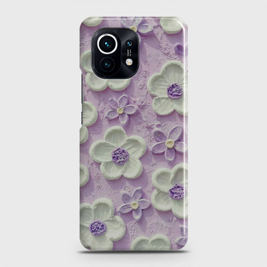 Xiaomi Mi 11 Cover - Floral Series - Design 4 - Purple & White - Matte Finish - Snap On Hard Case with LifeTime Colors Guarantee