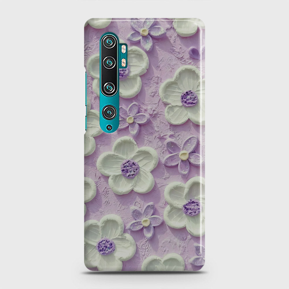 Xiaomi Mi Note 10 Cover - Floral Series - Design 4 - Purple & White - Matte Finish - Snap On Hard Case with LifeTime Colors Guarantee