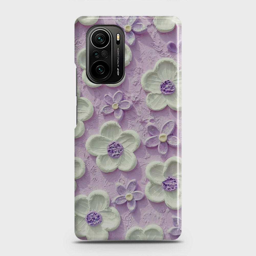 Xiaomi Poco F3 Cover - Floral Series - Design 4 - Purple & White - Matte Finish - Snap On Hard Case with LifeTime Colors Guarantee