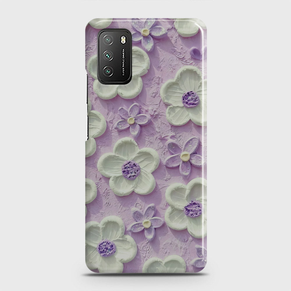 Xiaomi Poco M3 Cover - Floral Series - Design 4 - Purple & White - Matte Finish - Snap On Hard Case with LifeTime Colors Guarantee