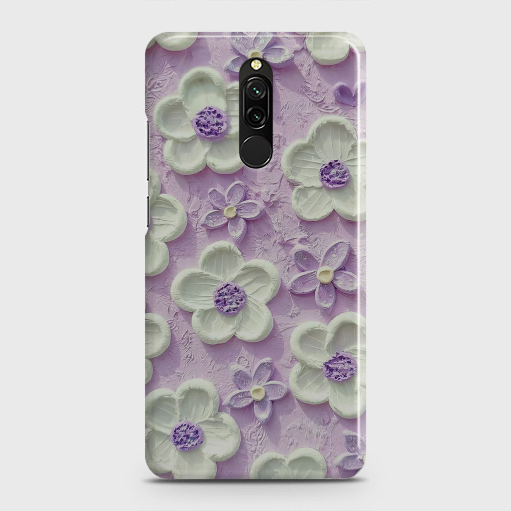 Xiaomi Redmi 8 Cover - Floral Series - Design 4 - Purple & White - Matte Finish - Snap On Hard Case with LifeTime Colors Guarantee