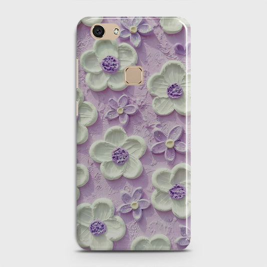 Vivo V7 Cover - Floral Series - Design 4 - Purple & White - Matte Finish - Snap On Hard Case with LifeTime Colors Guarantee