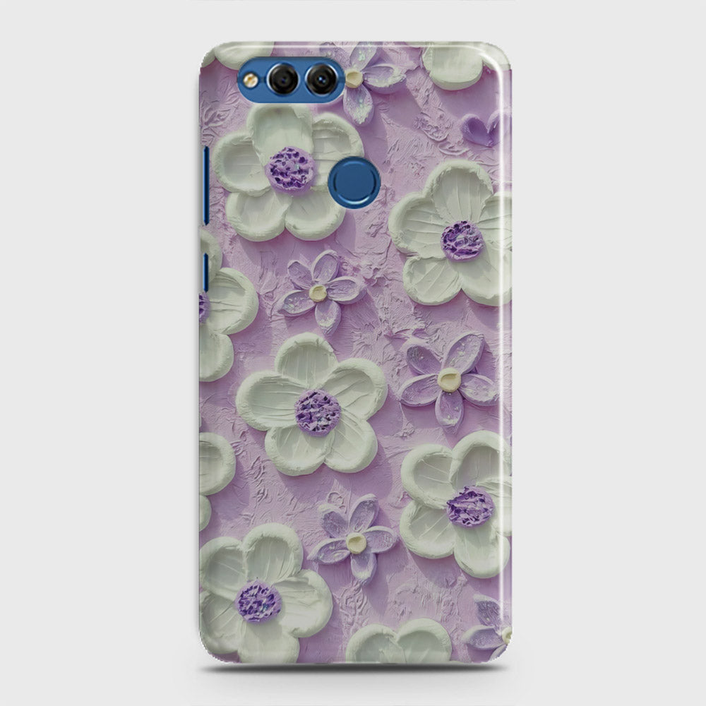 Huawei Honor 7X Cover - Floral Series - Design 4 - Purple & White - Matte Finish - Snap On Hard Case with LifeTime Colors Guarantee