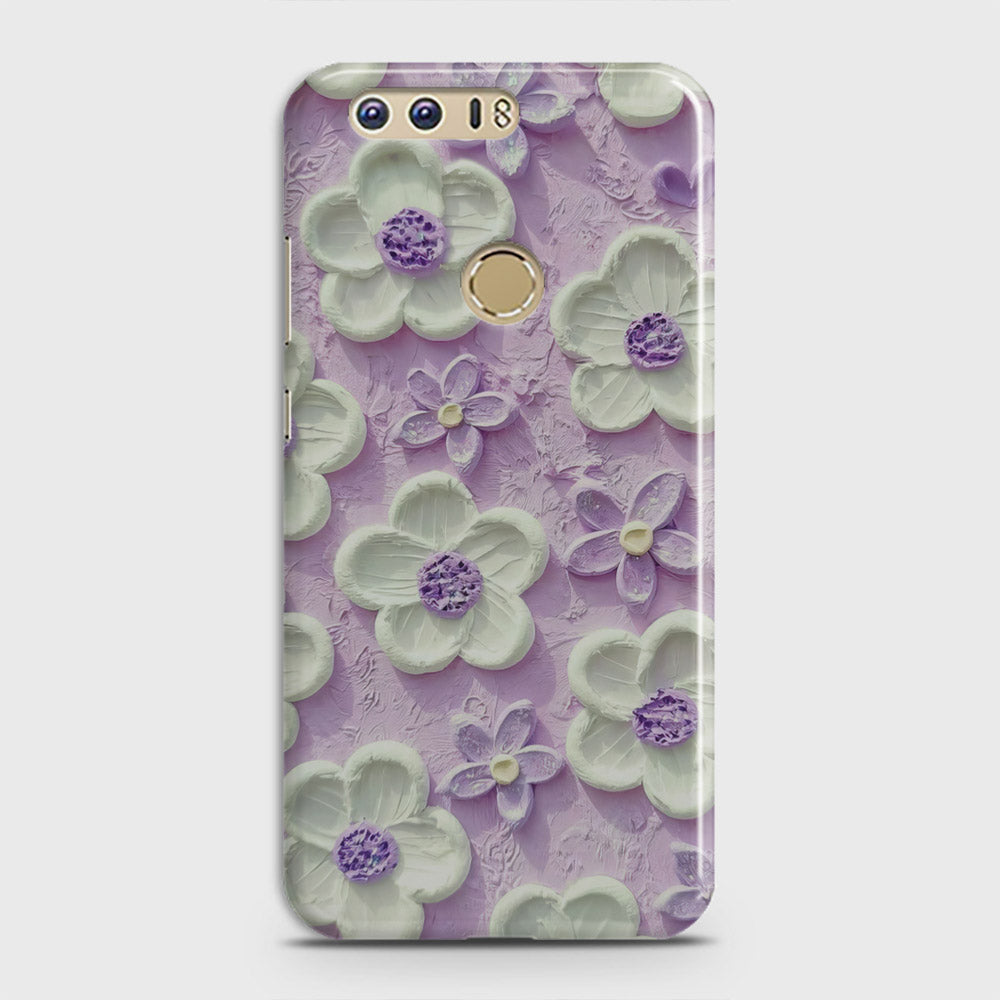 Huawei Honor 8 Cover - Floral Series - Design 4 - Purple & White - Matte Finish - Snap On Hard Case with LifeTime Colors Guarantee