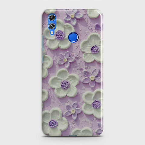 Huawei Honor 8X Cover - Floral Series - Design 4 - Purple & White - Matte Finish - Snap On Hard Case with LifeTime Colors Guarantee