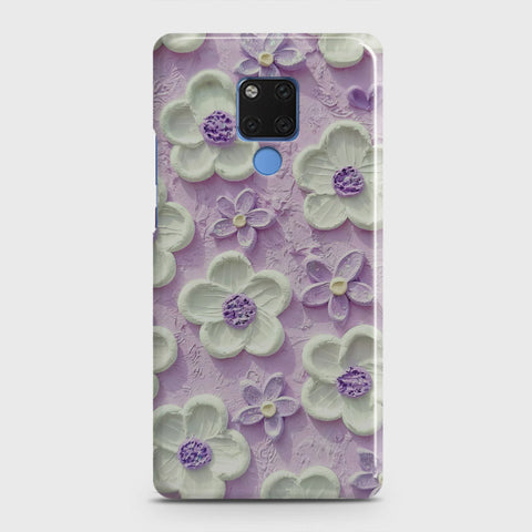 Huawei Mate 20 Cover - Floral Series - Design 4 - Purple & White - Matte Finish - Snap On Hard Case with LifeTime Colors Guarantee