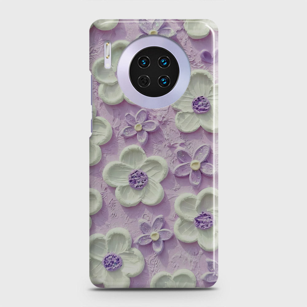 Huawei Mate 30 Cover - Floral Series - Design 4 - Purple & White - Matte Finish - Snap On Hard Case with LifeTime Colors Guarantee