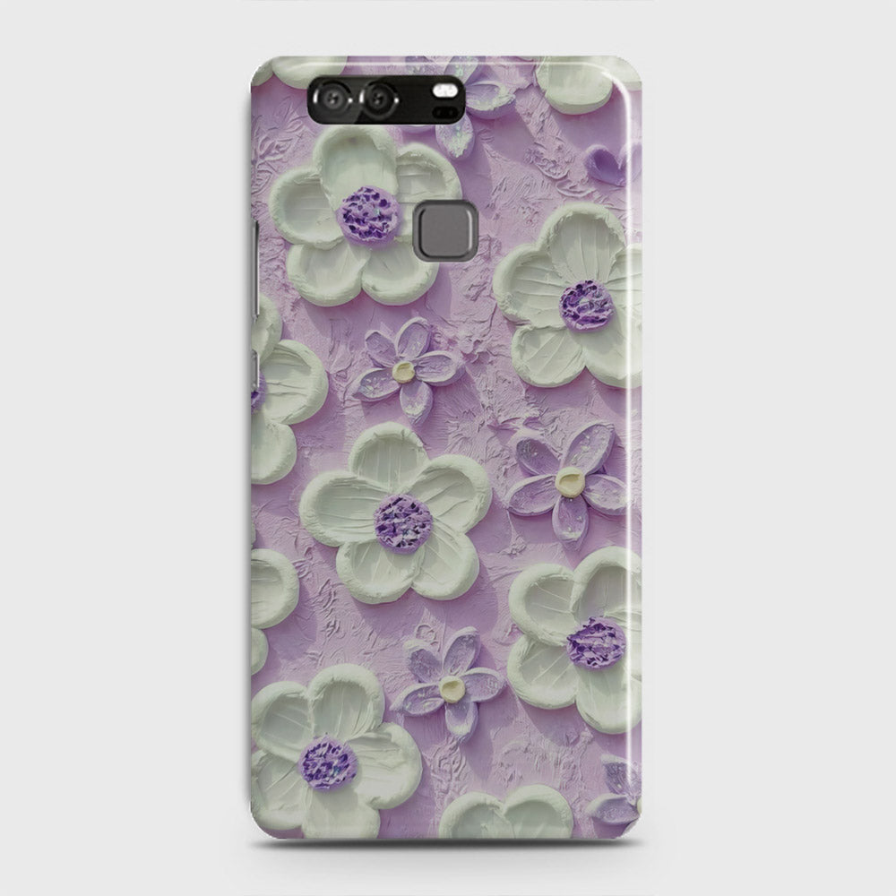 Huawei P9 Cover - Floral Series - Design 4 - Purple & White - Matte Finish - Snap On Hard Case with LifeTime Colors Guarantee