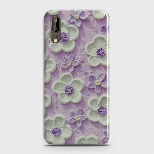 Huawei P20 Cover - Floral Series - Design 4 - Purple & White - Matte Finish - Snap On Hard Case with LifeTime Colors Guarantee