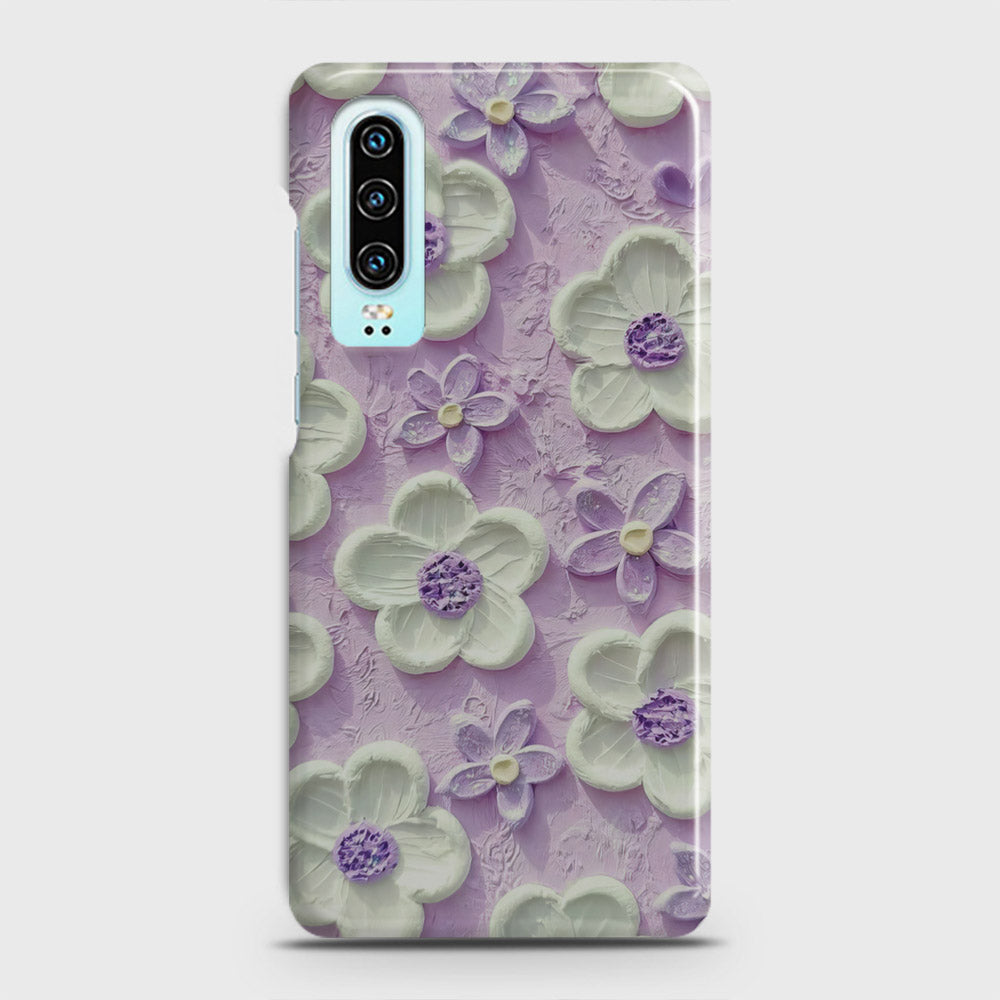 Huawei P30 Cover - Floral Series - Design 4 - Purple & White - Matte Finish - Snap On Hard Case with LifeTime Colors Guarantee