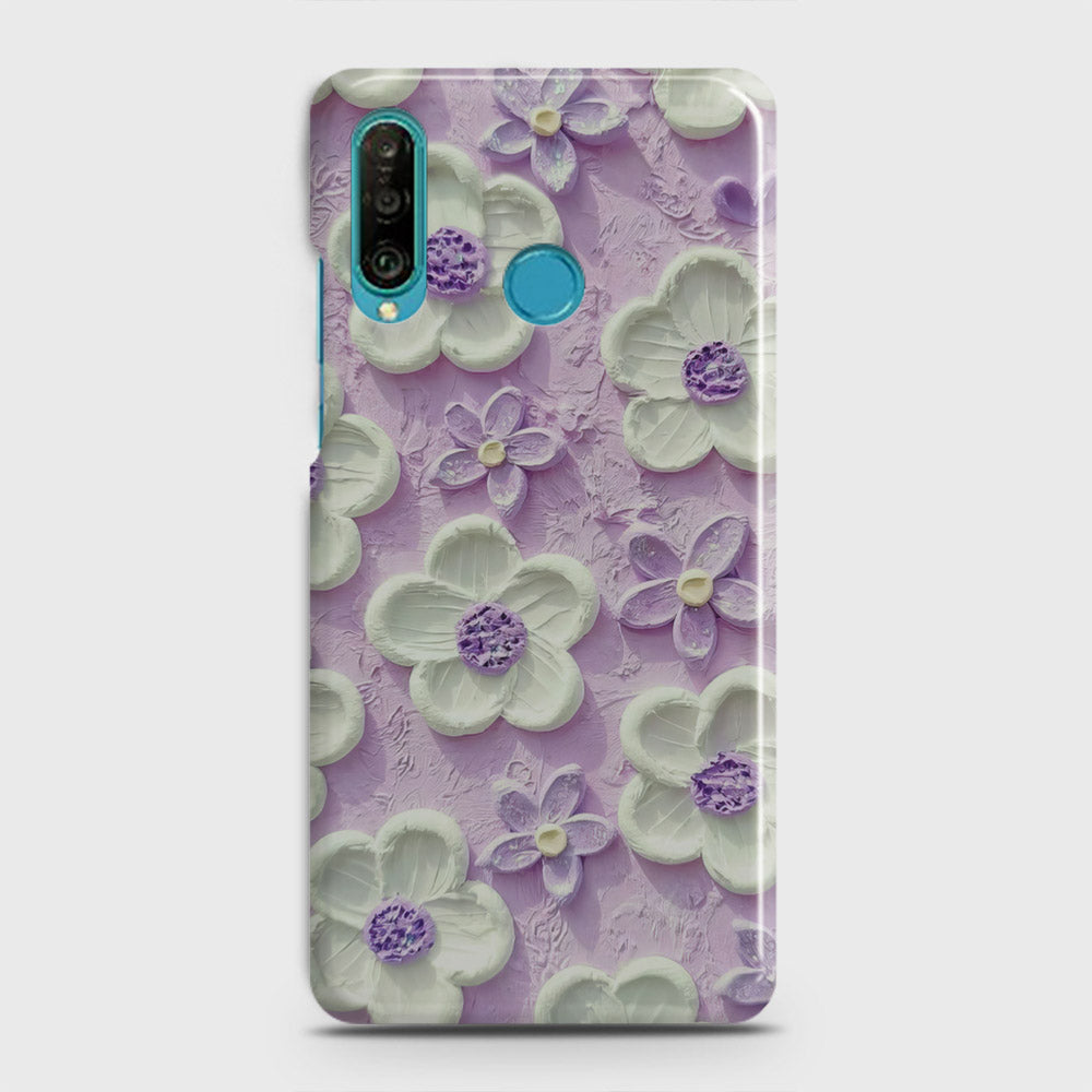 Huawei P30 lite Cover - Floral Series - Design 4 - Purple & White - Matte Finish - Snap On Hard Case with LifeTime Colors Guarantee