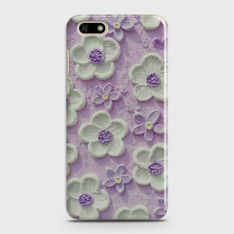 Huawei Y5 Prime 2018 Cover - Floral Series - Design 4 - Purple & White - Matte Finish - Snap On Hard Case with LifeTime Colors Guarantee