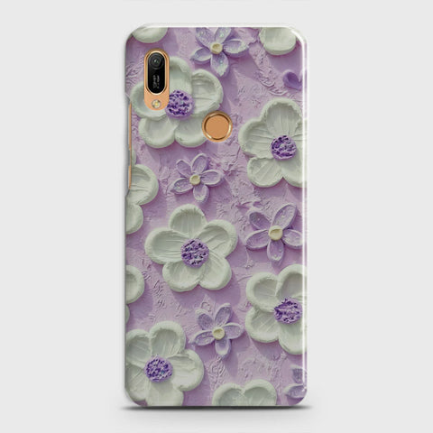 Huawei Y6 2019 Cover - Floral Series - Design 4 - Purple & White - Matte Finish - Snap On Hard Case with LifeTime Colors Guarantee