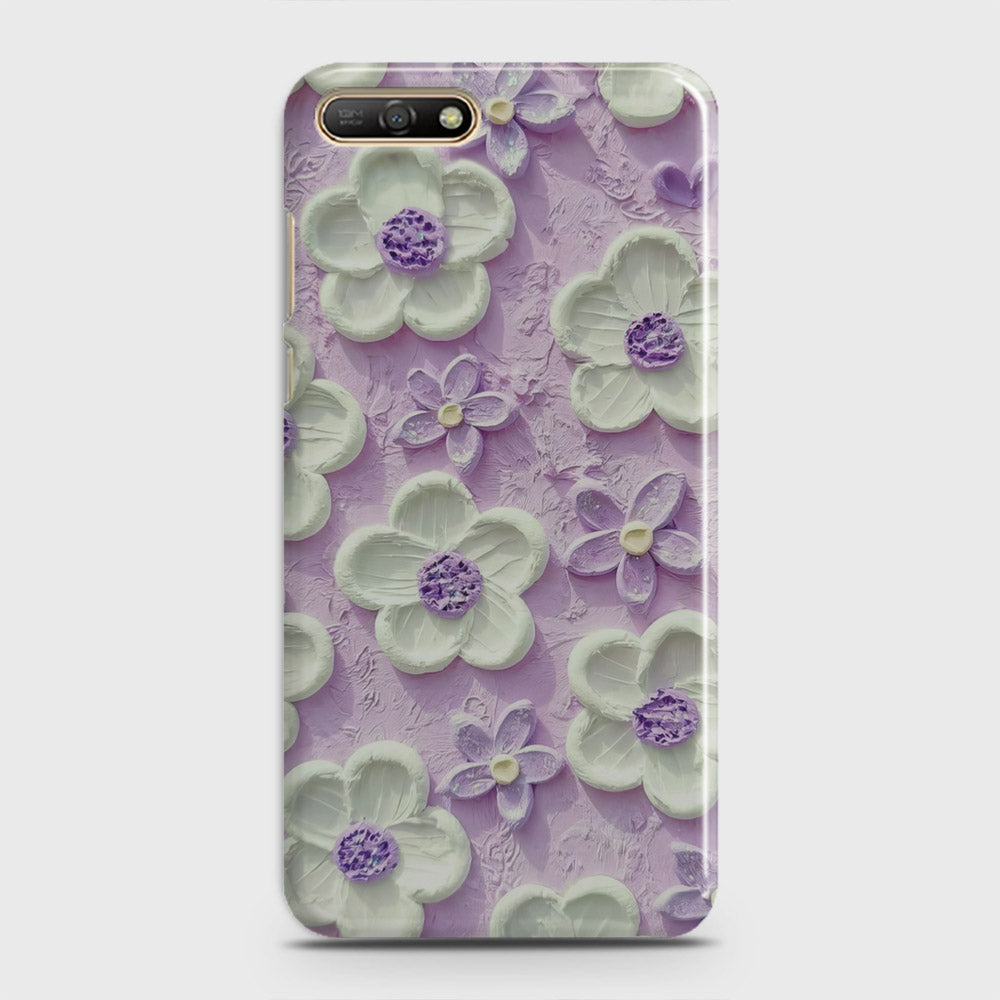 Huawei Y6 2018 Cover - Floral Series - Design 4 - Purple & White - Matte Finish - Snap On Hard Case with LifeTime Colors Guarantee