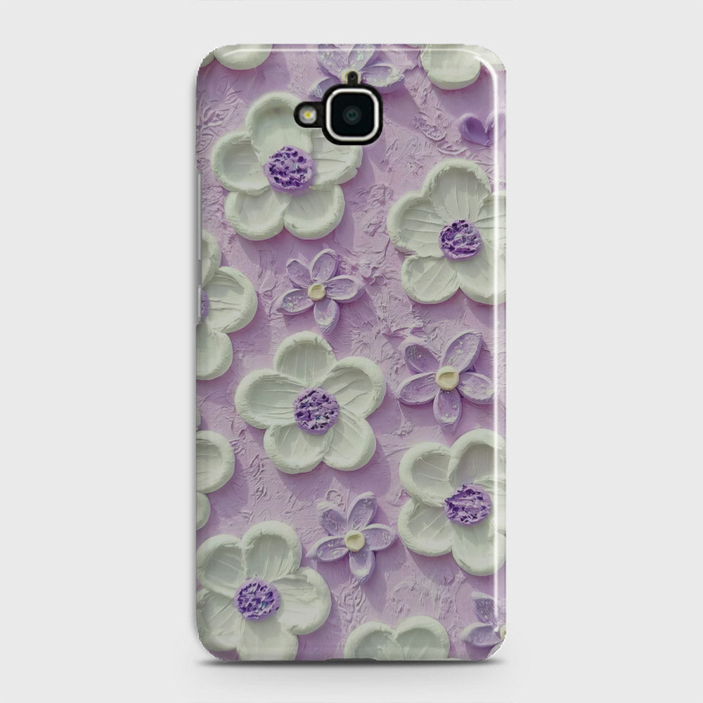 Huawei Y6 Pro 2015 Cover - Floral Series - Design 4 - Purple & White - Matte Finish - Snap On Hard Case with LifeTime Colors Guarantee